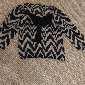 Tan and black sheer big bow blouse